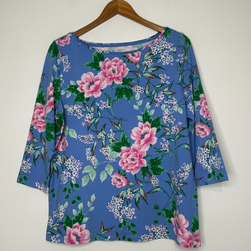 Talbots Floral Top‎ Knit Blue Pink Cotton Blend Size 1X